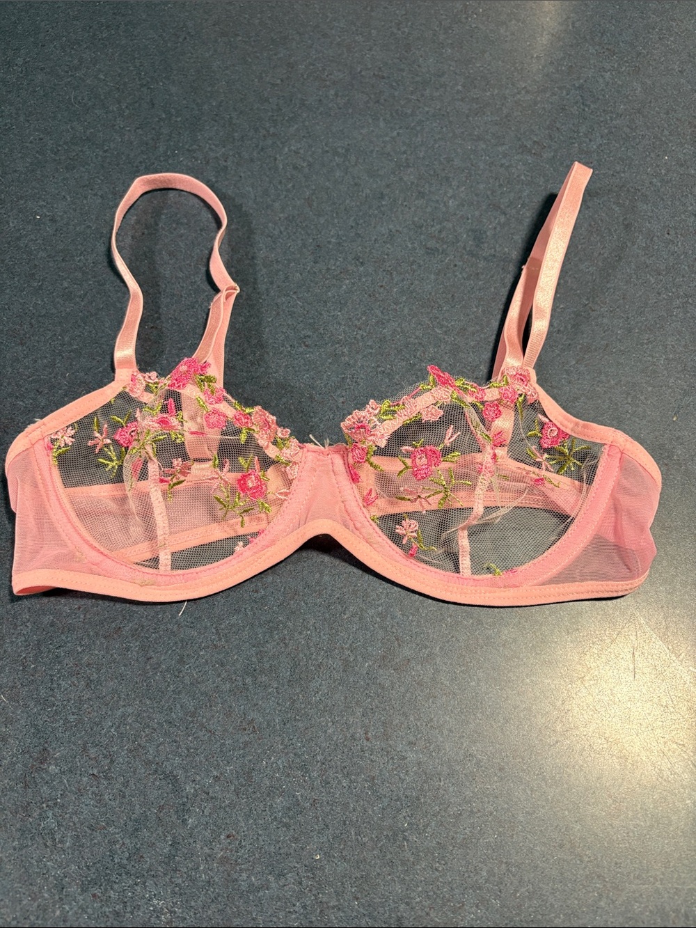 Sheer Pink Embroidered Underwire Bra